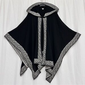 Baby Alpaca 🦙 Black Hooded Poncho with Greek Key Versace Trim